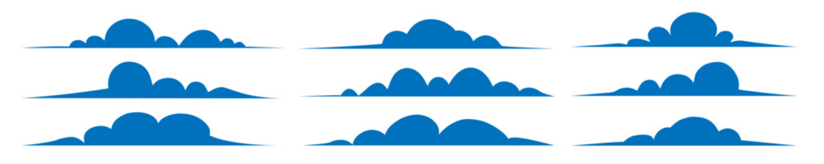 Clouds set flat cartoon blue color