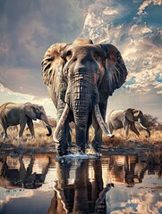 Fototapeta premium Gentle Giant Elephant at Waterhole