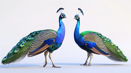 Fototapeta premium male and female peacock standing isolated on white background