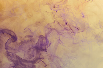 Fototapeta premium Abstract Purple Smoke Swirls on Yellow Background with Copy Space