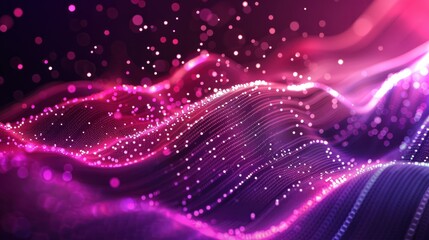 Obraz premium Smooth smoke particle wave, big data techno background with glowing dots