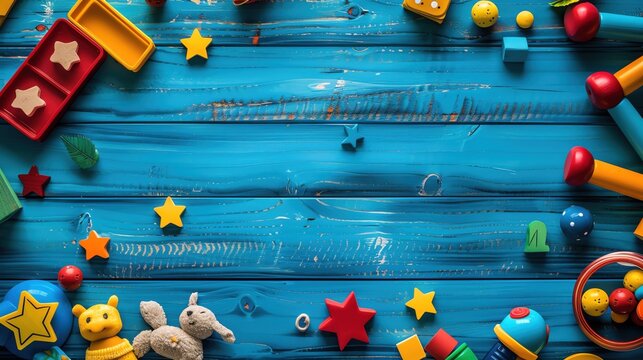 Children's Theme Background with playful elements like toys, animals, or colorful shapes. Leave plenty of space for copy.