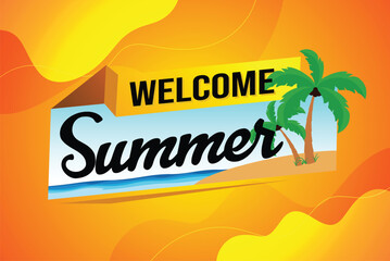 welcome summer word text concept icon logo sign symbol vector note 3d style for use landing page, template, social media, web, mobile app, poster, banner, flyer, background, gift card, coupon

