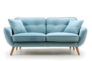 Modern Blue Sofa with Wooden Legs isolated on white background