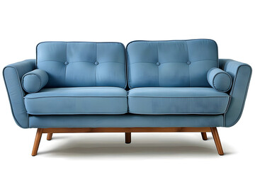 Obraz premium Modern Blue Sofa with Wooden Legs isolated on white background