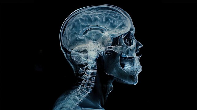 X-ray of a man. Brain damage