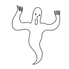 A minimalist, hand-drawn ghost with raised arms and an expression of surprise, perfect for Halloween themes