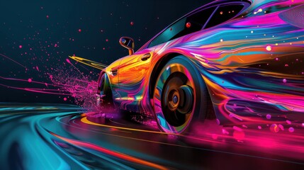 Advertising for a car paint shop, marketing in bright colors, black background, expandable, place for text, copy space, generative ai