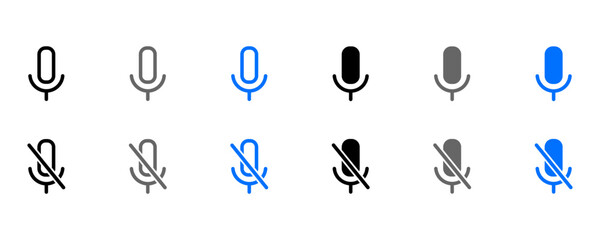 Mic icon set. Mute Microphone sign. Karaoke mic pictogram. Voice illustration. Record symbol.