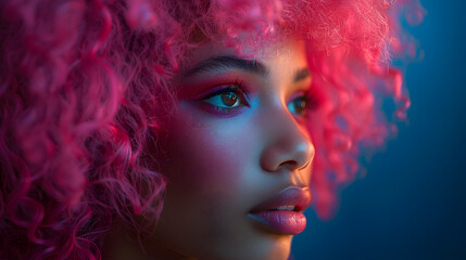 Obraz premium Pink curly hair African girl closeup portrait