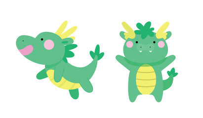 Cute chinese zodiac dragon cartoon vector illustration set. 