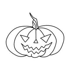 Halloween Pumpkin Jack Lantern with Carved Smiling Face. Halloween lantern pumpkin, simple outline vector illustration in black and white style.