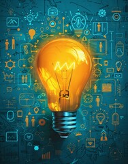 a light bulb with icons around it