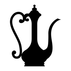 Arabic jug. Black silhouette of vintage middle east vessel for drink. Flat vector shape for stencil, template, design. Minimalist vector illustration