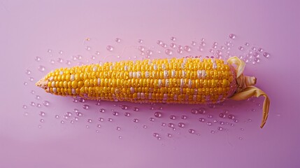 A corn cob with a few water droplets, photographed in a minimalistic style