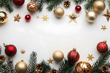 Festive Christmas Ornaments and Decorations on a White Background