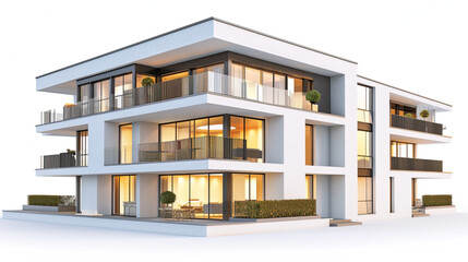 Condo Building Isolated on White Background, Modern Apartment Complex, Residential Condo, Architectural Design, Urban Housing, Condo Exterior, Real Estate, Building Facade