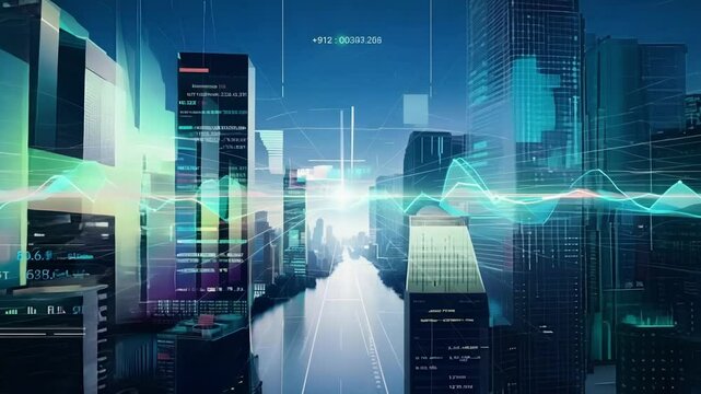 Dive into the pulsating heart of the financial world as you navigate through holographic replicas of realworld cities filled with dynamic stock tickers and data streams.
