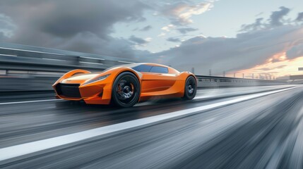 modern orange car on the road