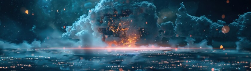 Fototapeta premium Malevolent Cyber Virus Looming Over Digital World in Eerie Cloud Form - Dark Conceptual Illustration