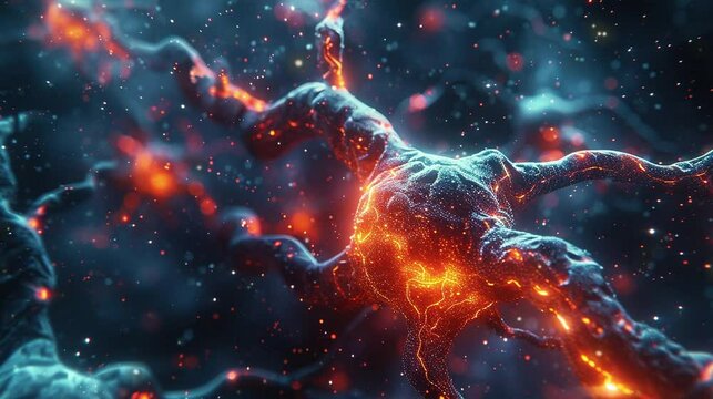 Video close up detailed of human neurons with dark background. For learning biology, science.