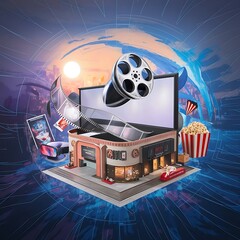 3d cinema entertainment illustration vector concept background