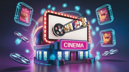 3d cinema entertainment illustration vector concept background