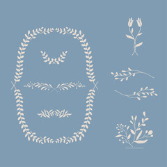 Set of flower wreath, frame. Antique style floral vector illustration