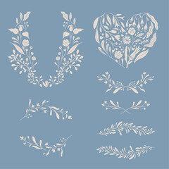 Set of flower wreath, frame. Antique style floral vector illustration