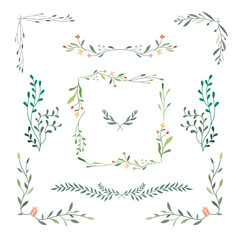 Set of flower wreath, frame. Antique style floral vector illustration