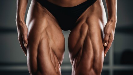 A close up of a woman's legs with muscular thighs, AI