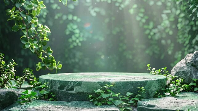3D podium with nature background for product presentation, display product, promotion, advertisement. HD 4k video footage.