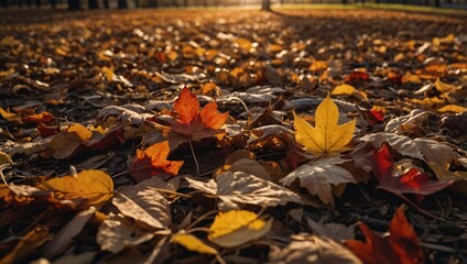 Autumn leaves in yellow, orange, and red hues at the park