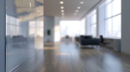 Fototapeta premium Blurred empty open space office. Abstract light bokeh at office interior background for design.