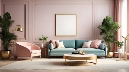 Interior design of a home, opulent modern living room, mockup of a poster frame