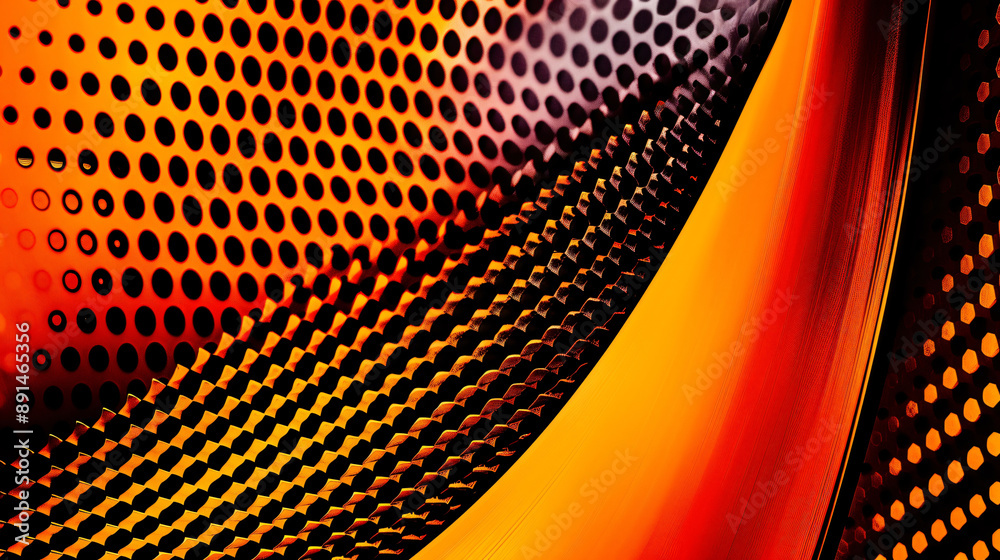 Wall mural Futuristic glowing orange and black metallic mesh with a gradien