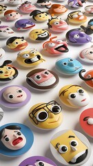 3d render, people avatar collection. Set of round stickers with cartoon character faces Portrait circles isolated on white background illustration vector concept