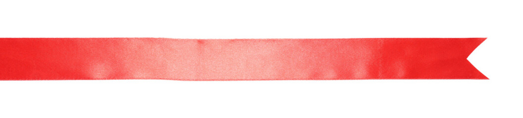 One beautiful red ribbon isolated on white, top view
