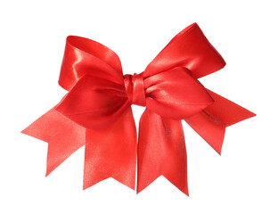 Red satin ribbon bow isolated on white