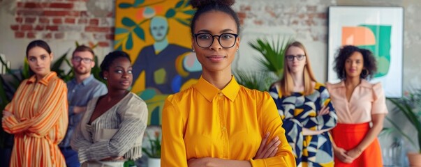 Diverse office team portrait, multi-ethnic professionals in a bright and stylish workspace, inclusive and vibrant atmosphere