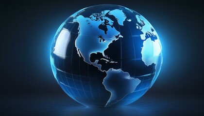 Fototapeta premium A dazzling holographic globe with colorful, glowing digital continents, floating above a fut.