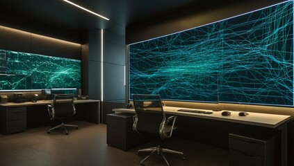 Modern Office Space with Digital Mural