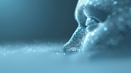 A blurry image of a face with a blue background