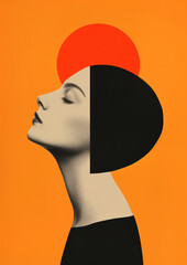Orange and black minimalistic collage of a woman's head