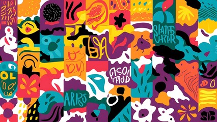 Colorful abstract shapes and patterns, Digital background illustration vector concept