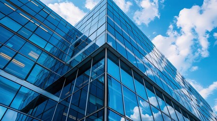 Obraz premium Close-up glass and steel facade modern office building exterior 