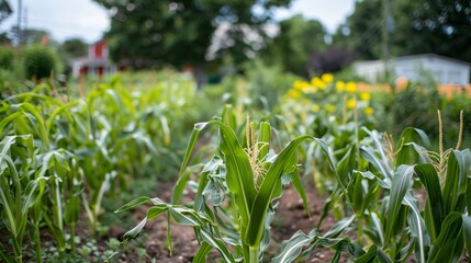 Obraz premium Community gardens growing ears of corn, promoting local agriculture and sustainability