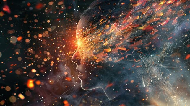 Generative AI illustration of annual collective mind concept art, exploding mind, inner world, dreams, emotions, imagination and creative mind