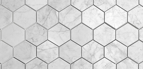 Fototapeta premium Hexagon tiles of solid marble with white seams, showcasing beautifully textured surfaces that highlight the natural elegance of the material