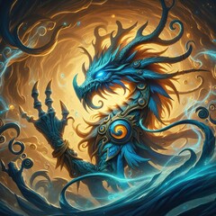 Majestic dragon in a vibrant, enchanted forest, showcasing its colorful scales and glowing eyes in a magical scene